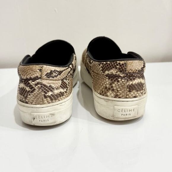 Celine Python Snakeprint Round Toe Slip On Sneakers Beige Women's Size 39 US 8.5 - Picture 4 of 7